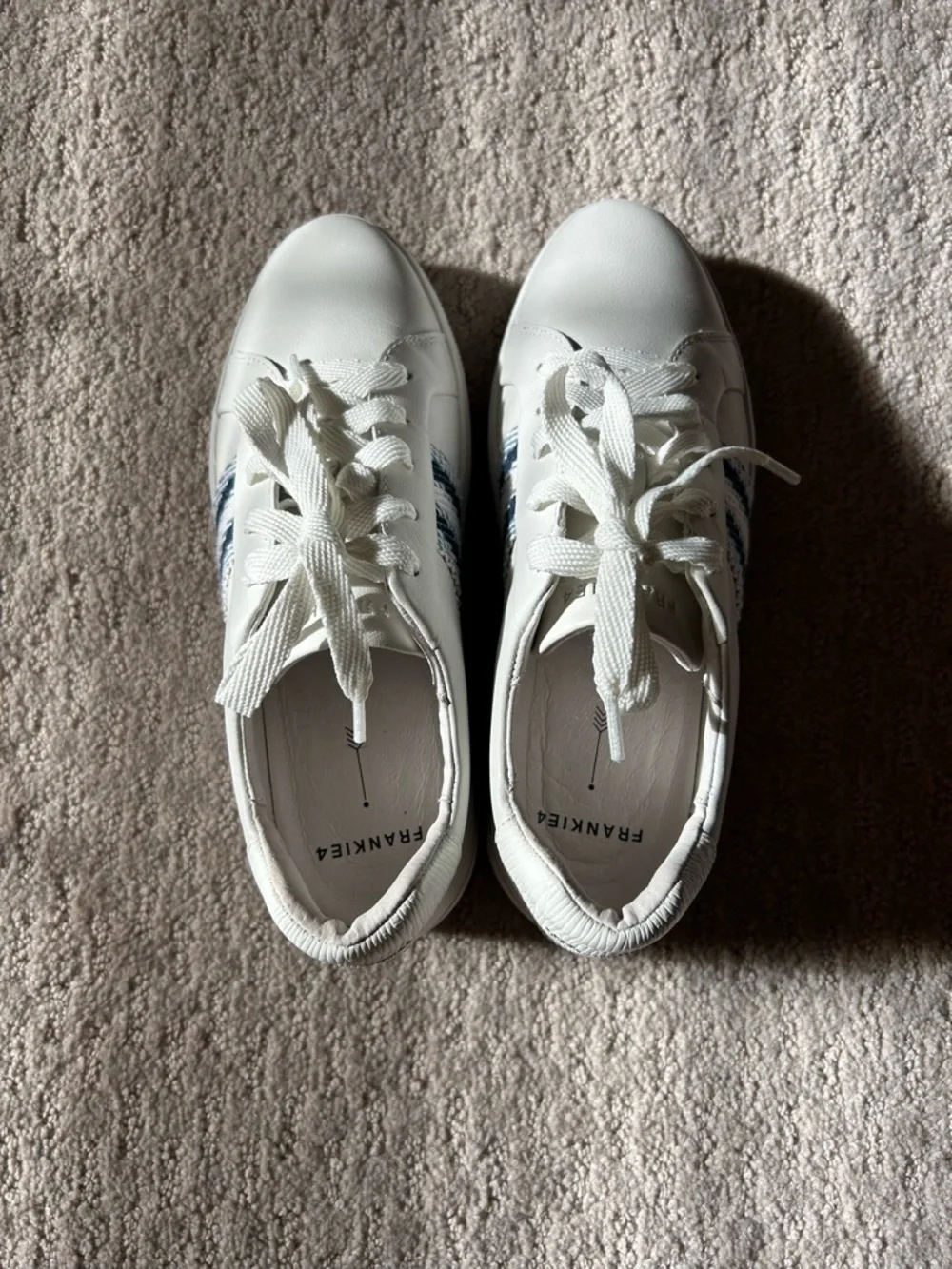 Frankie 4 White Platform Lace-Up Sneakers with Blue Stripe Detail - Picture 4 of 7